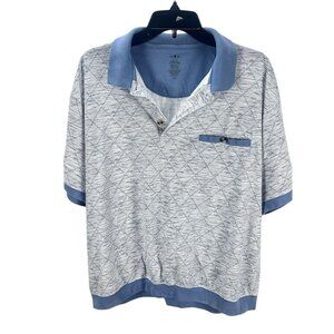 David Taylor Mens XL Short Sleeve Polo Shirt Blue Diamond Pattern Cotton Blend